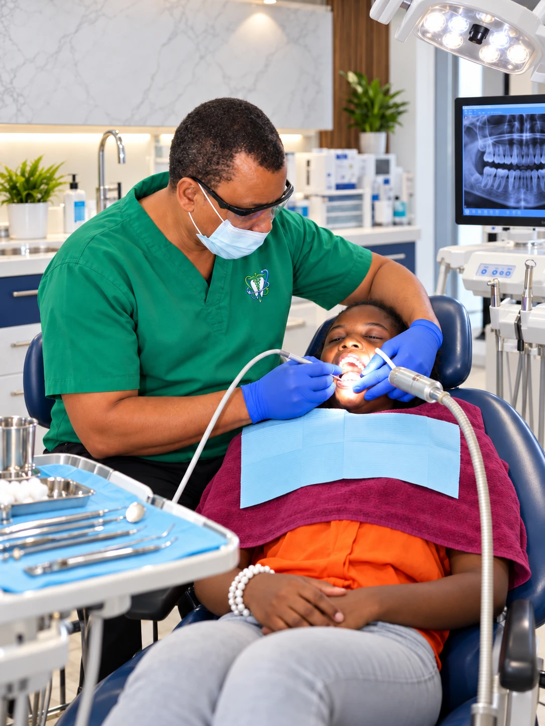 Le Dr Louis Joseph Junior soigne une patiente dans la clinique de Cap-Haïtien.